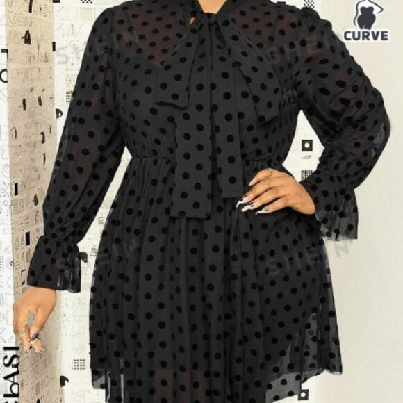 SHEIN Tops - SALE *DELETING 8/31* NWOT SHEIN Polka Dot Print Long Sleeve Long Top With Tie